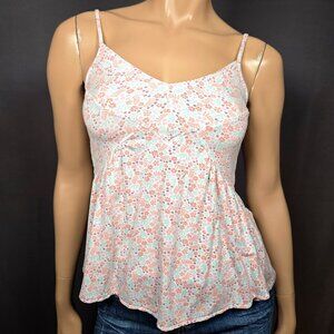 Y2K White Floral Babydoll Top Size XS Fairy Boho Feminine Romantic Cottagecore